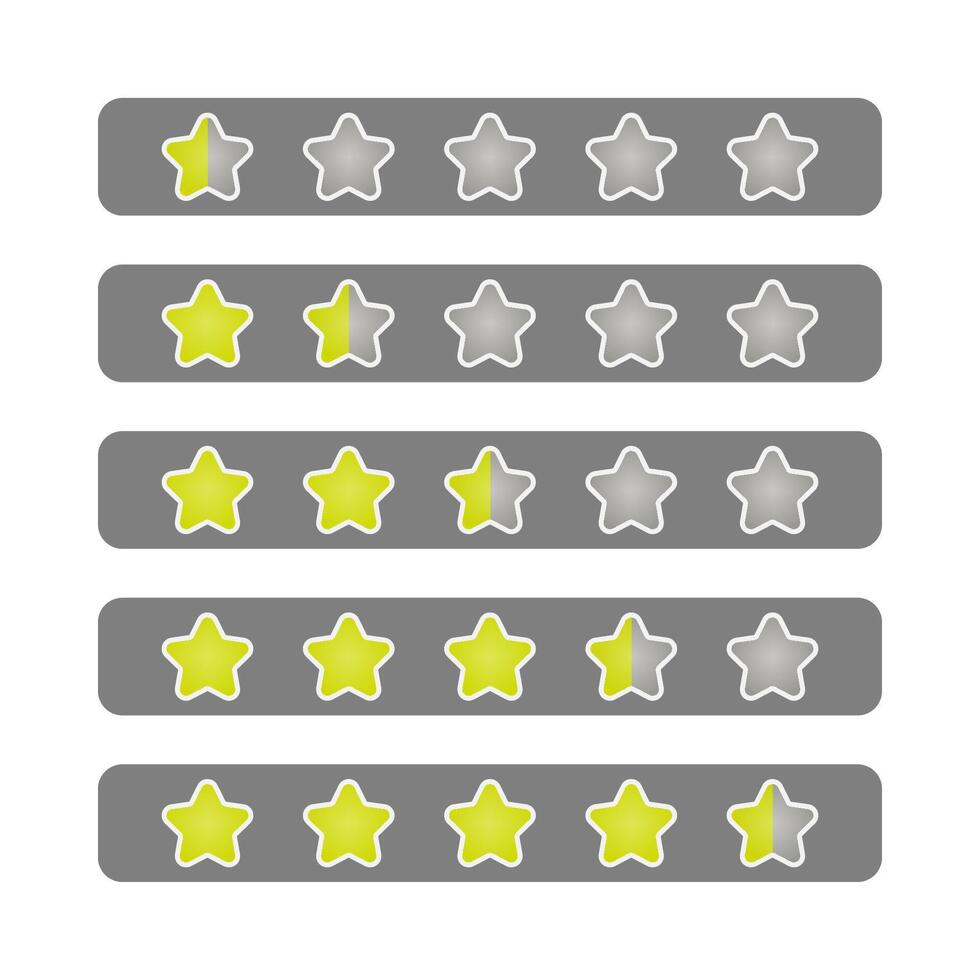 Set of Yellow Gradient with White Border Rating Star icon for Game from 0.5 to 4.5 Stars isolated on Grey Background vector