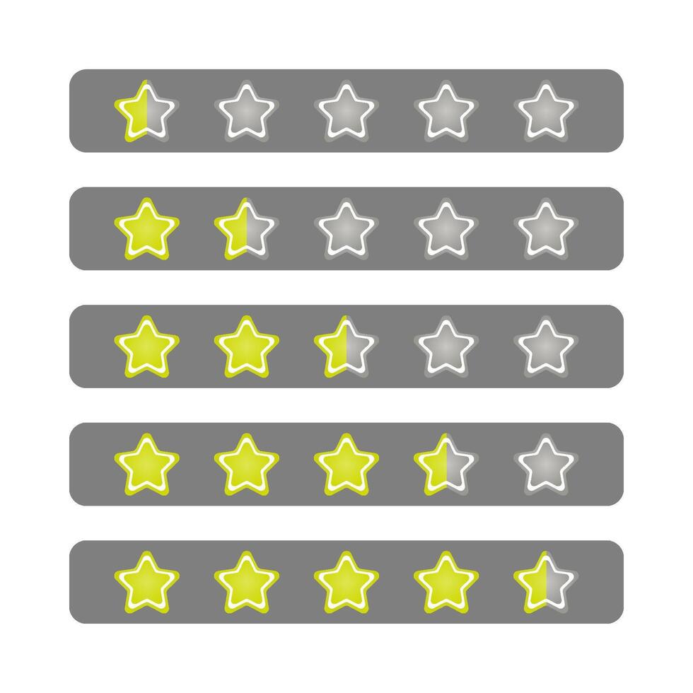 Set of Fancy Yellow Gradient with White Border Rating Star icon from 0.5 to 4.5 Stars isolated on Grey Label vector