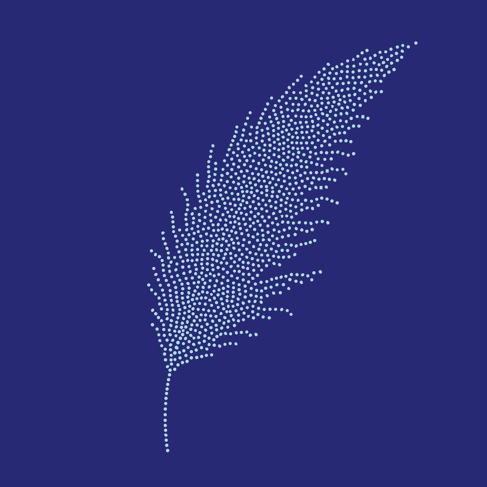 Elegant feather composed of numerous small dots on a deep blue , creating a modern and abstract visual effect vector