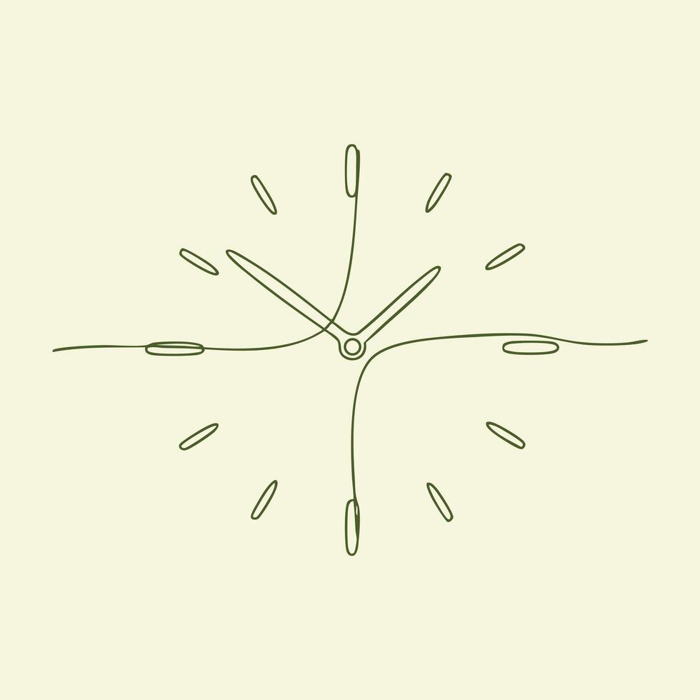 Minimalist line drawing of a modern analog clock with simple hour, minute, and second hands on a light vector