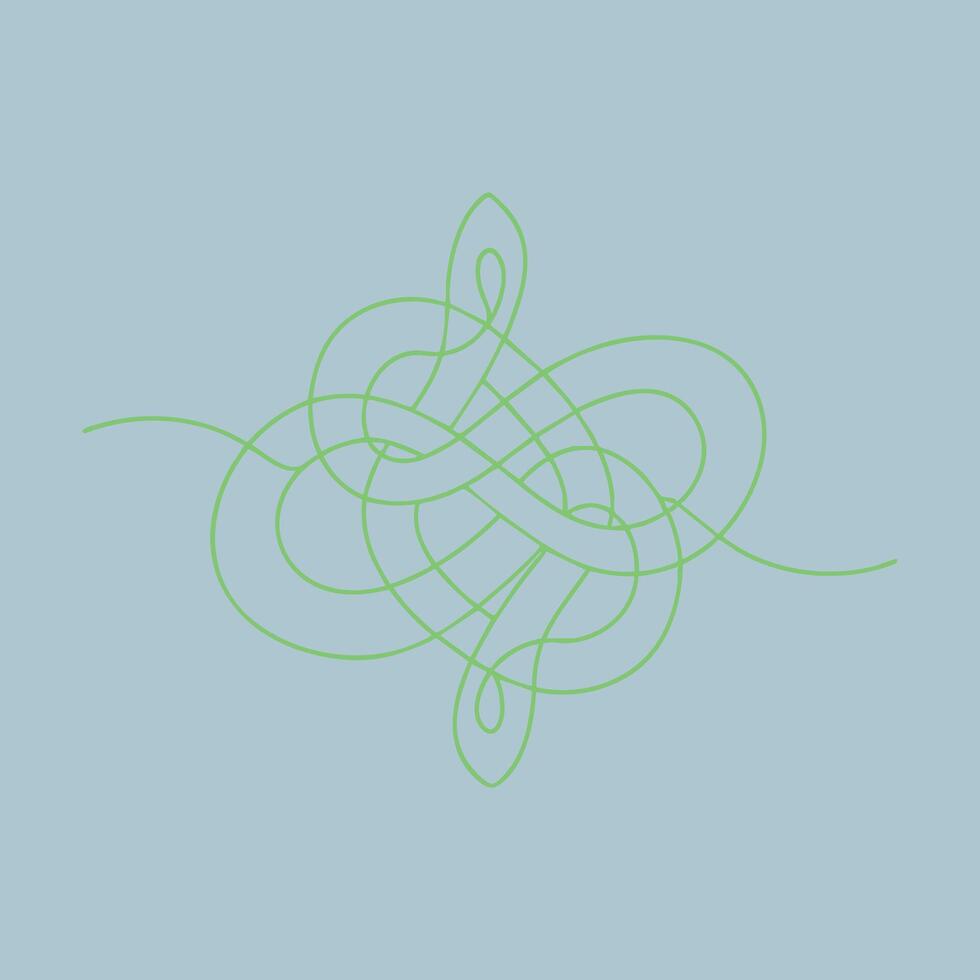 Abstract tangled green lines on a soft blue creating a complex and intricate pattern with flowing curves and loops vector