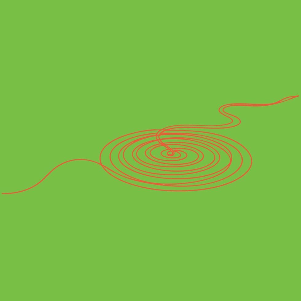 Red spiral wire coil on bright green with flowing line design and abstract artistic composition vector