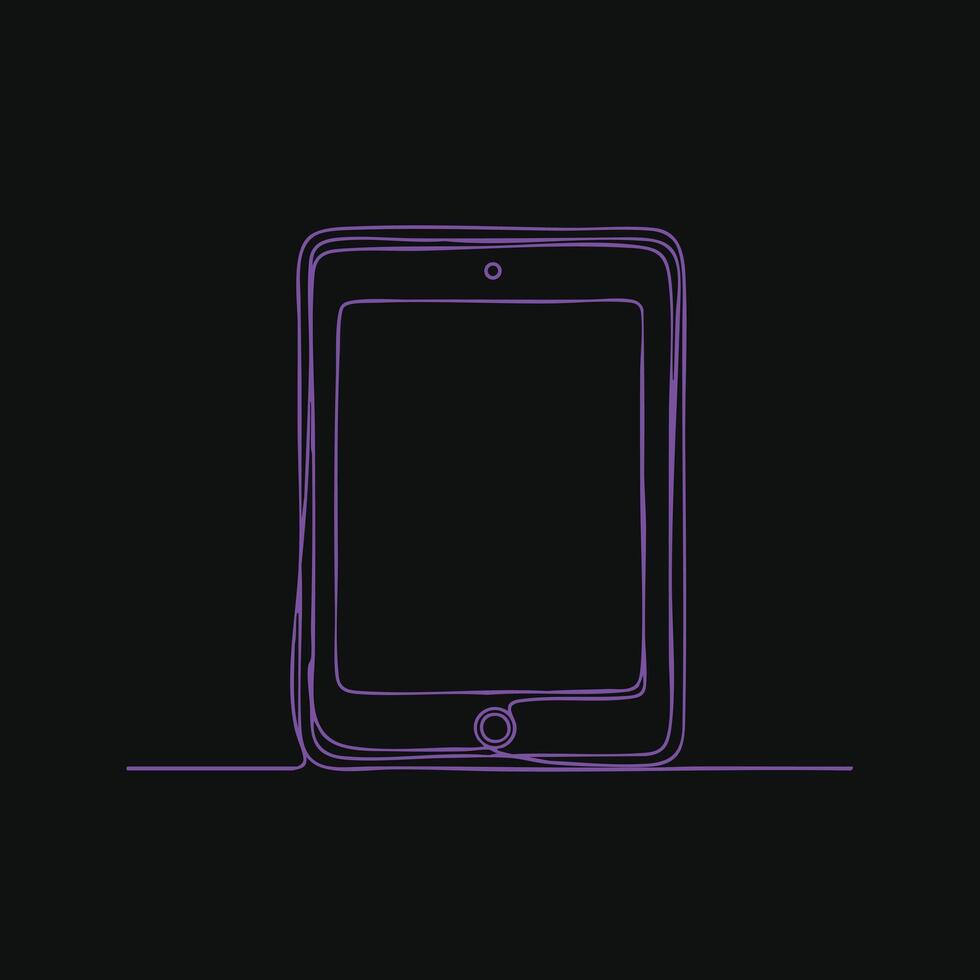 Minimalist neon outline of a tablet device with a circular home button on a dark vector