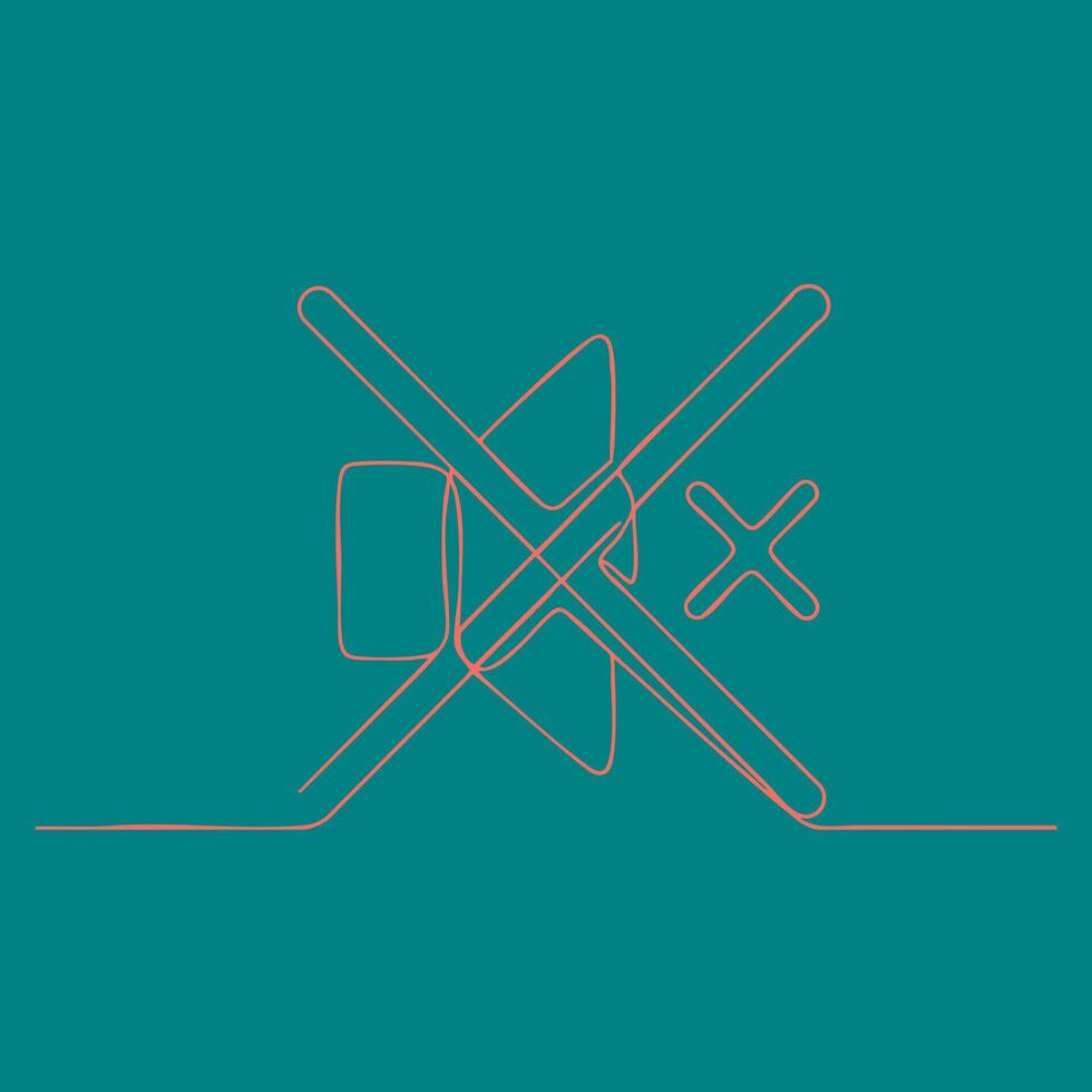 Minimalist line art of a computer mouse and keyboard with a cross symbol on a solid vector