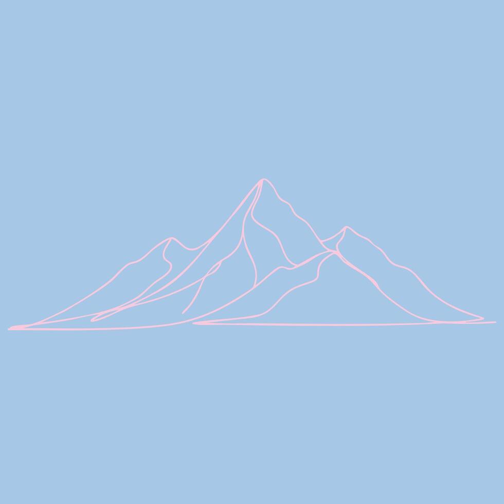 Minimalist line art of a mountain range with a soft pastel blue emphasizing simplicity and elegance vector