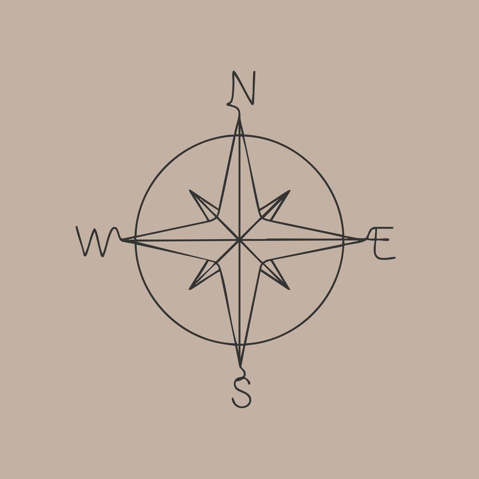 Minimalist compass rose design with sharp directional points and a neutral beige emphasizing navigation and orientation symbols vector