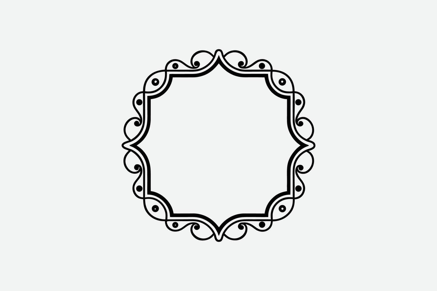 A black and white oval frame with a scroll pattern vector