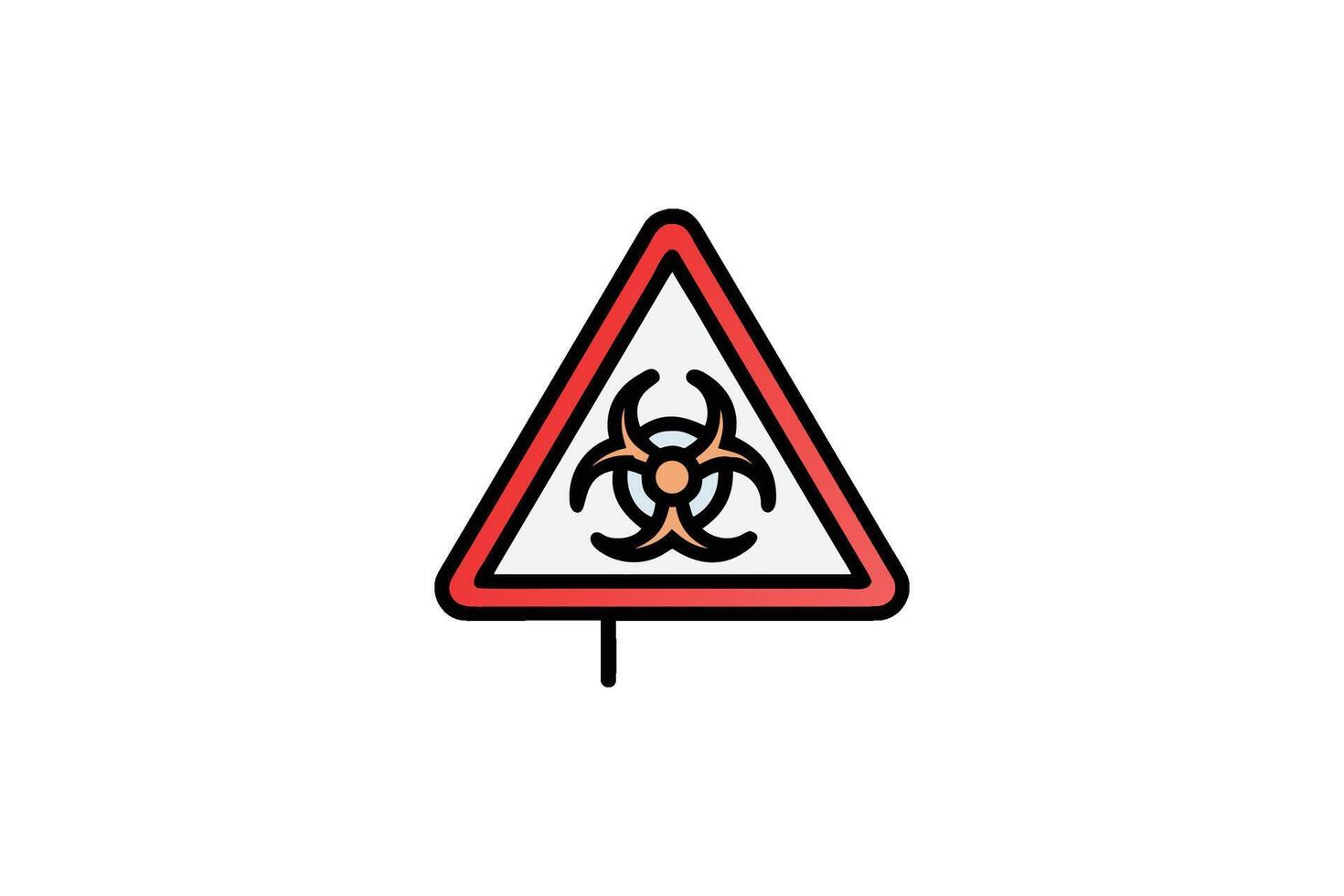 A triangular warning sign displays a biohazard symbol a striking silhouette vector