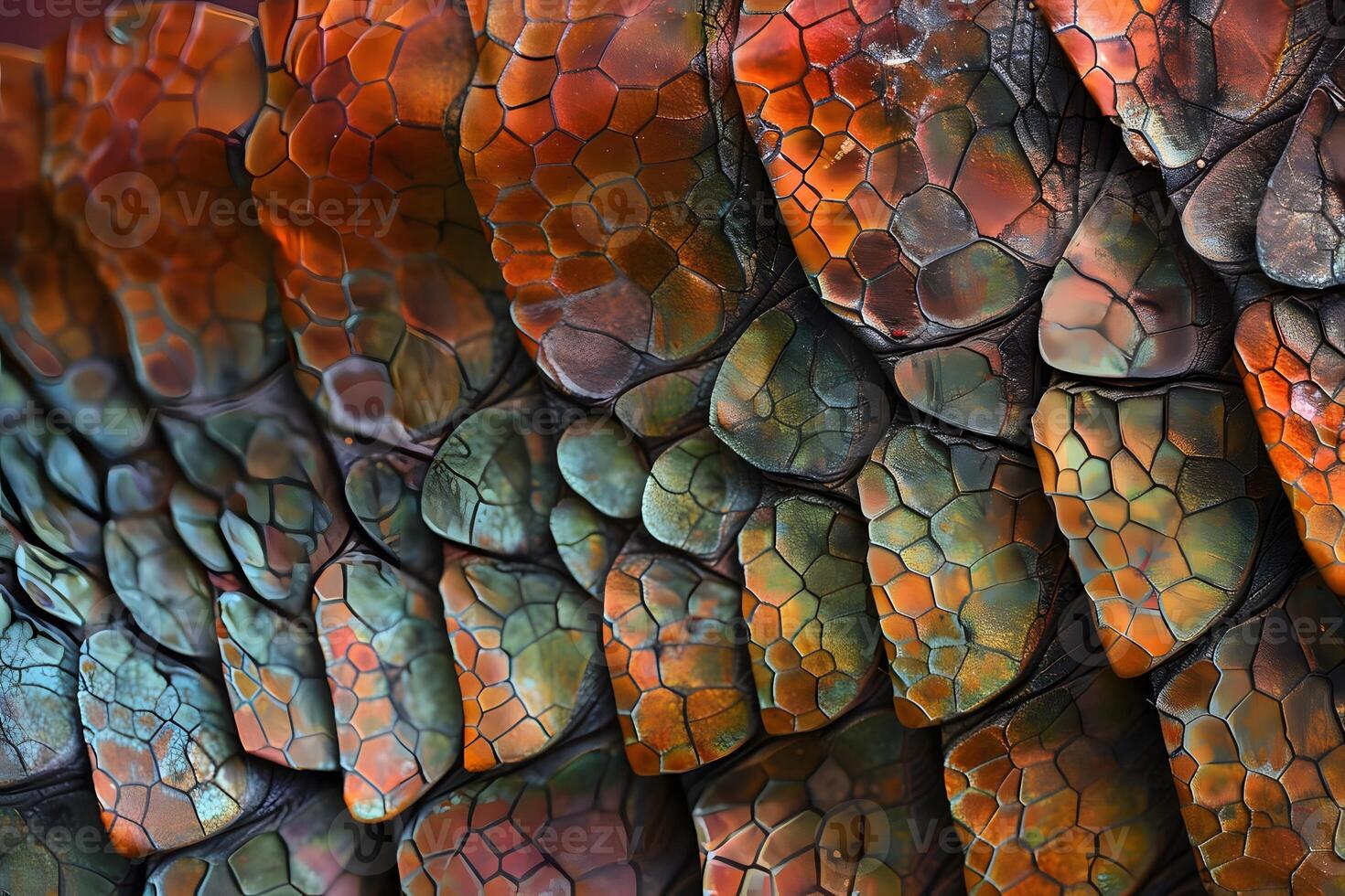 Exploring Intricate Geometric Patterns A CloseUp View of Scaled Textures with Vibrant Hues and Multifaceted Details in an Abstract Art Style, Showcasing Natures Exquisite Design and Complex Structures photo