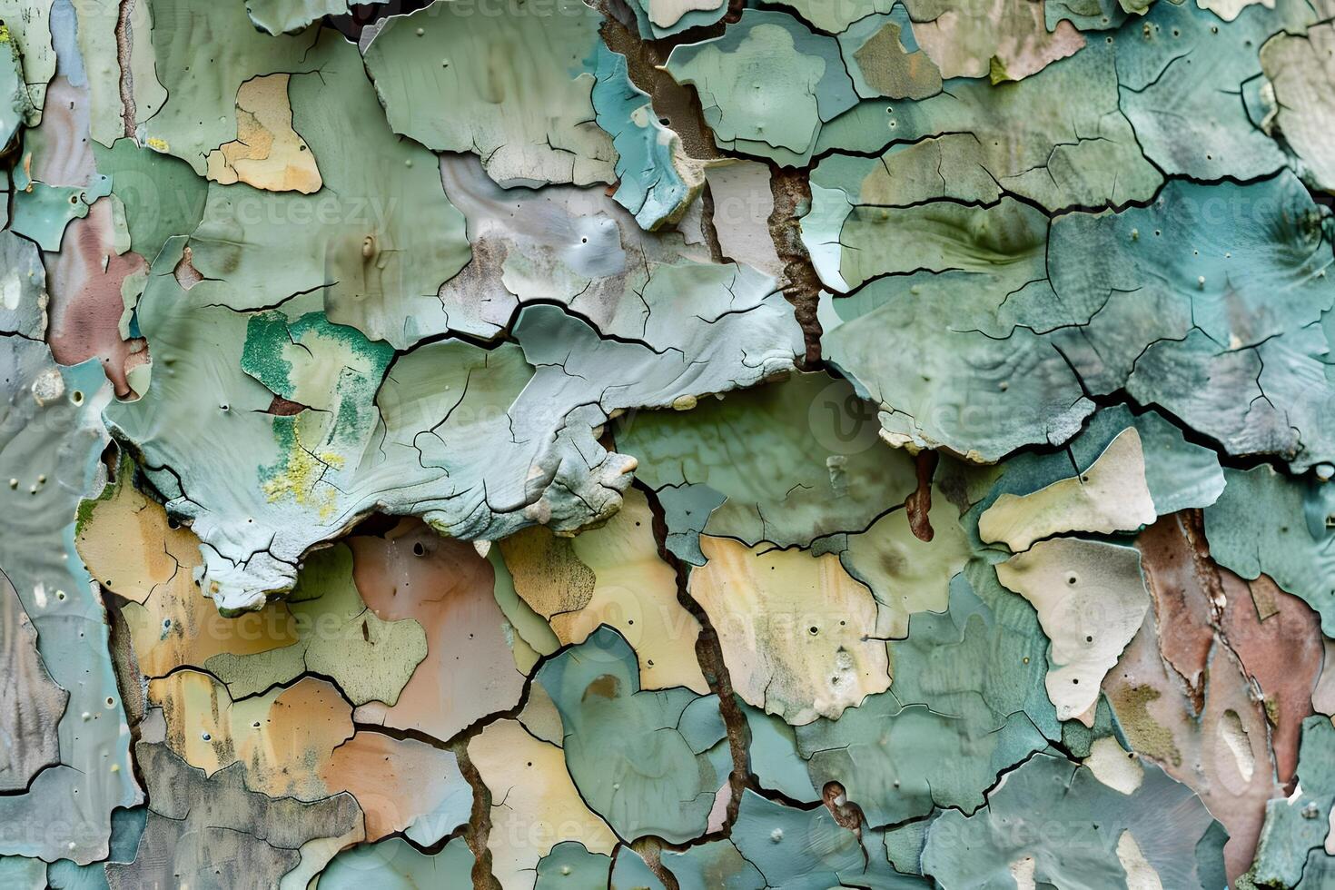 Exploring the Abstract Beauty of Cracked Paint A Detailed Look at Texture, Color, and Pattern Variations in Weathered Surfaces, Revealing the Intriguing Visuals of Decay and Times Passage on a Natural photo