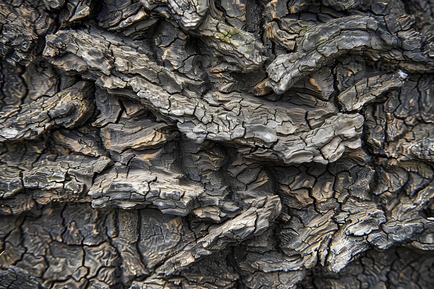 Exploring the Intricate Texture of Charred Wood A CloseUp Look at the Deeply Cracked and Weathered Surface of Burned Timber, Revealing the Complex Patterns Formed by Fires Impact on Natural Materials. photo
