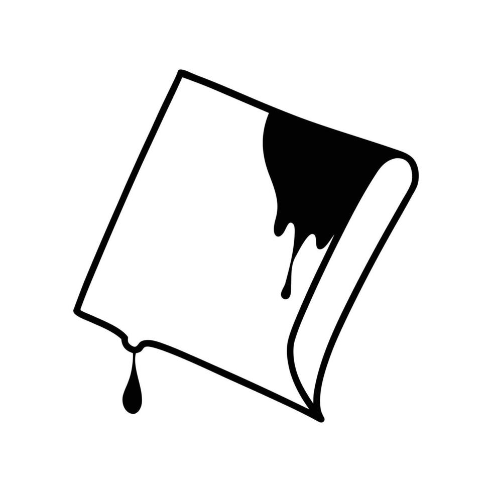 Black ink dripping from a tilted paper sheet with a curved edge drop liquid vector