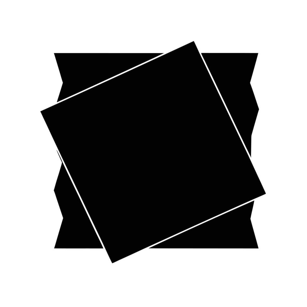 Two overlapping black squares with jagged edges on a white background abstract geometric vector