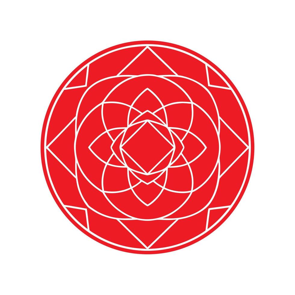 Red Circular Geometric Mandala Pattern with White Lines on White Background circle vector