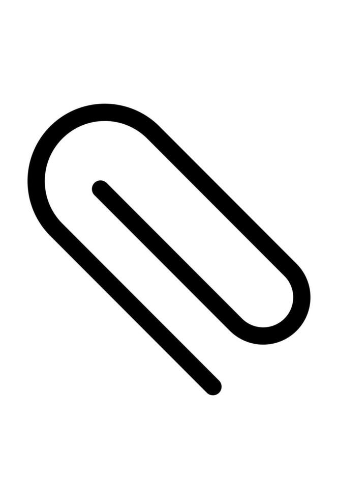Outline of a simple diagonal paperclip icon. Line art symbol representing an office attachment. Minimalist curved metal clip for paper binding. vector