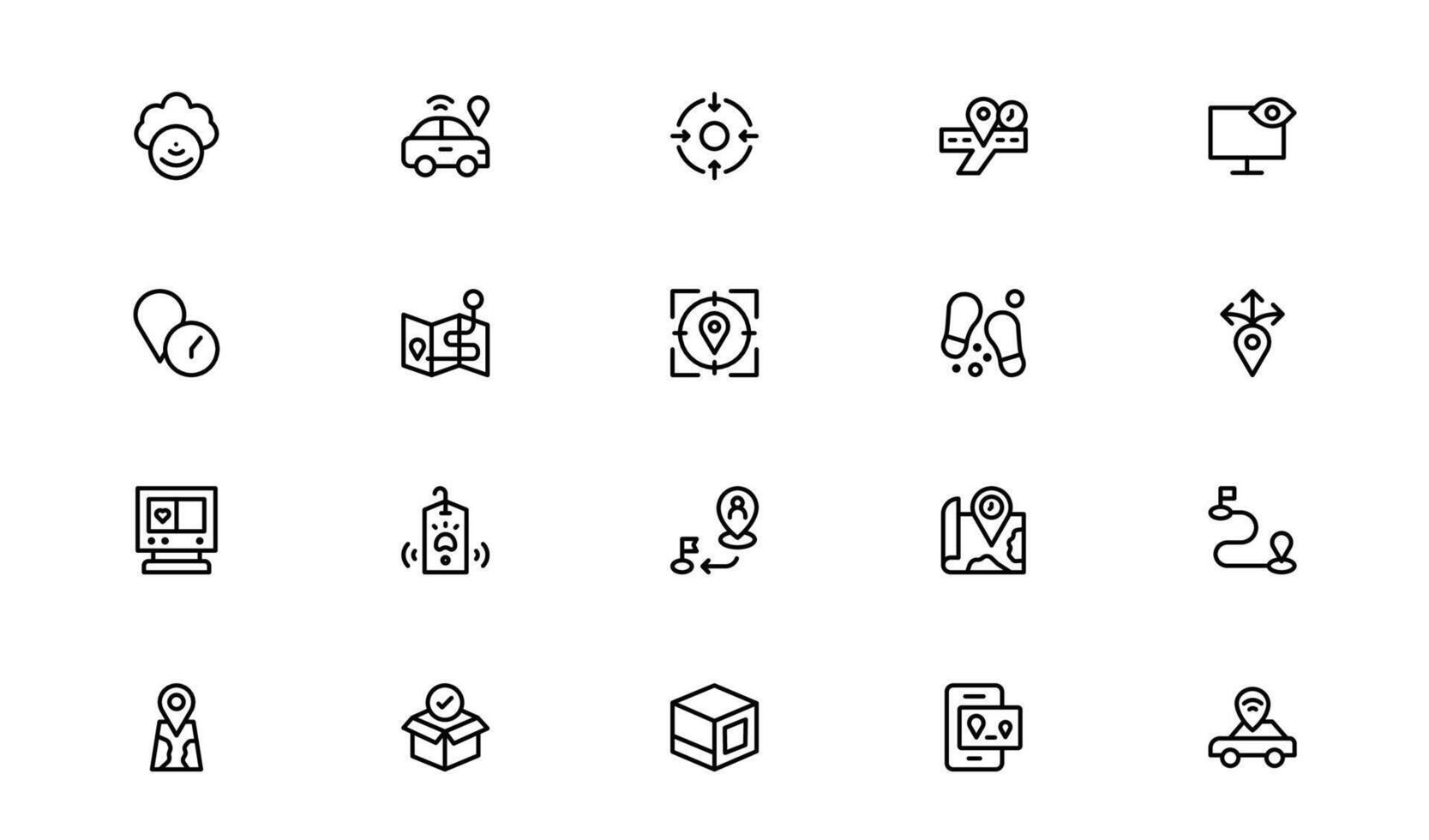 location monitoring icons, tracking solution outline pack, route map icons vector