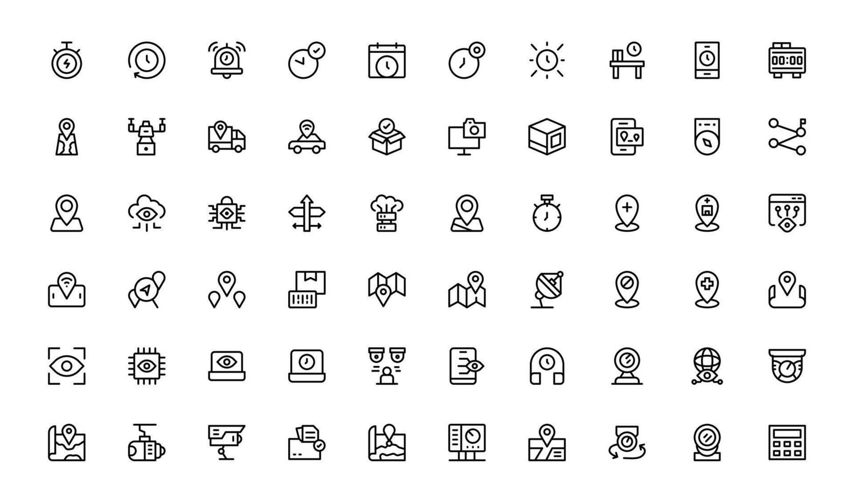 Monitoring And Tracking Solution icon gps map icons, position tracking line art, destination pointer icons vector