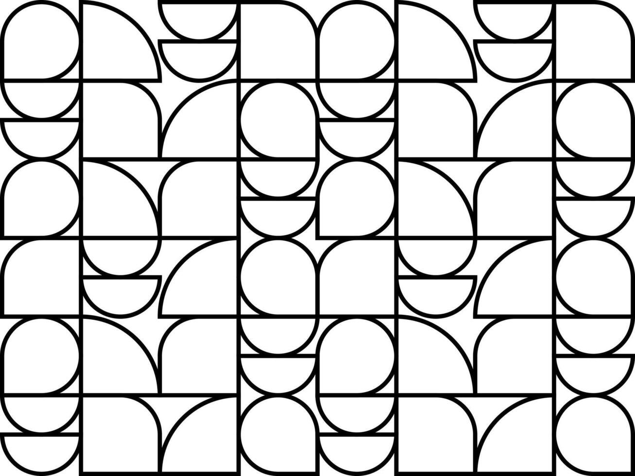 Black geometric pattern with quarter circles and rectangles in grid layout, ideal for modern backgrounds, packaging, branding, or abstract design themes. vector