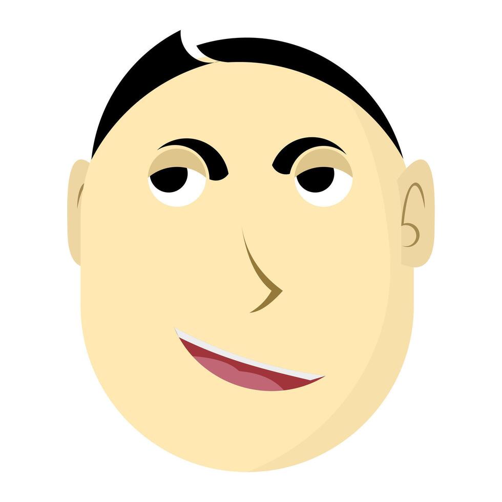 Cartoon style face with black hair, side glance, and playful smile on clean background, ideal for avatar creation, character branding, and expressive visual content. vector