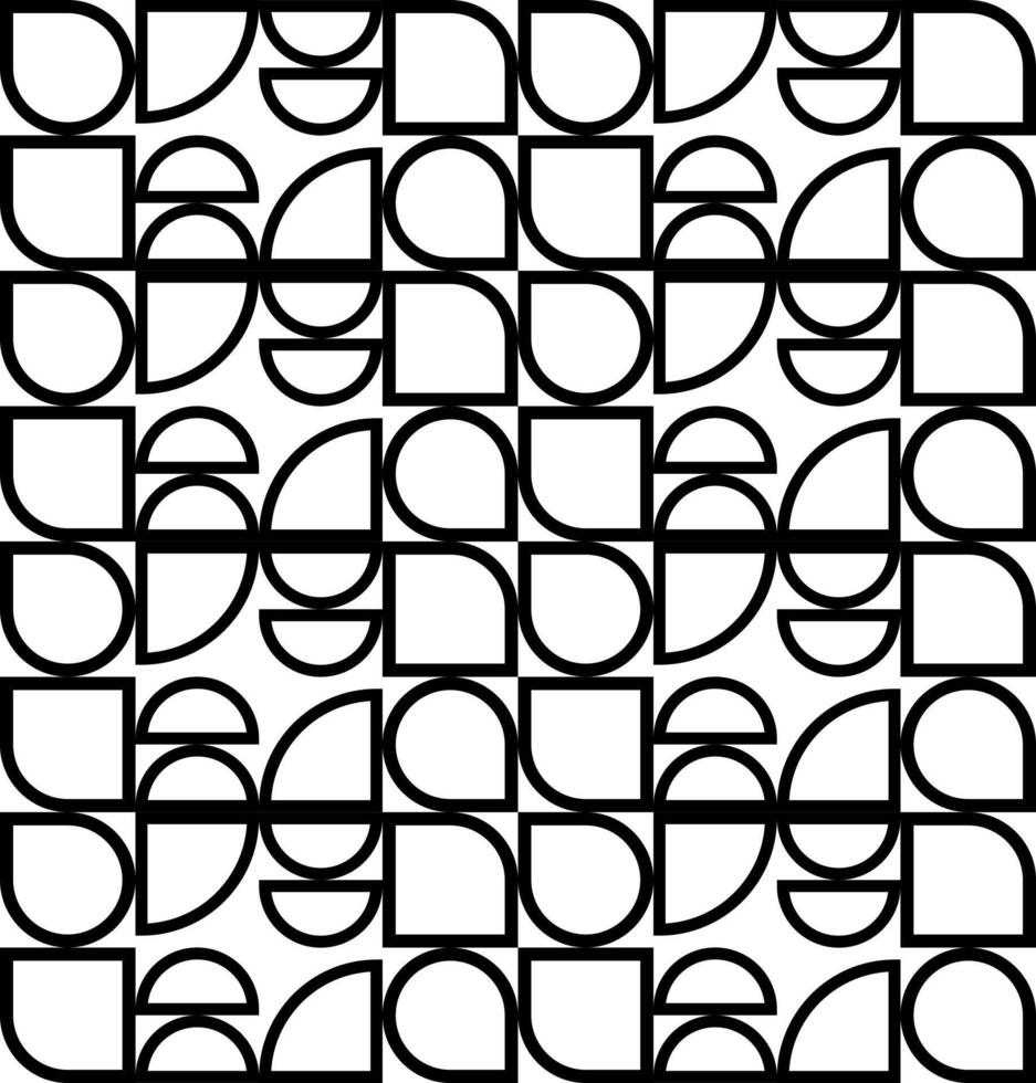 Black geometric pattern with quarter and half circles arranged in a grid, perfect for modern backgrounds, packaging, branding, or abstract design themes. vector