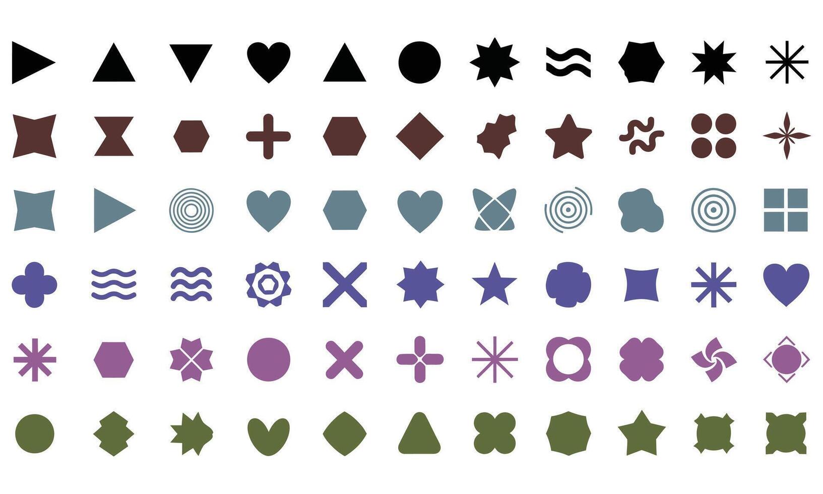 Geometric shapes and symbols in various colors abstract icons vector