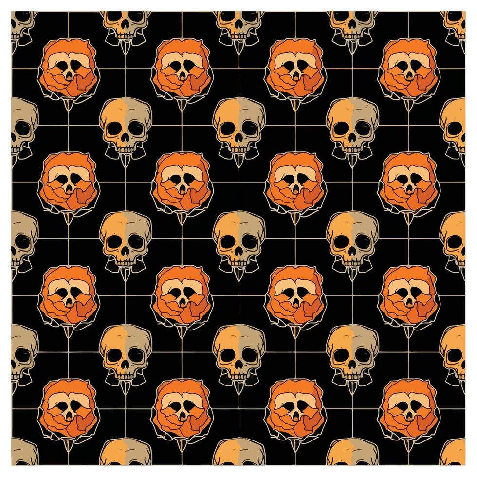 Mystical skull pattern with a festive design, this seamless halloween texture is a creepy clip art for a scrapbook or spooky background invitation vector