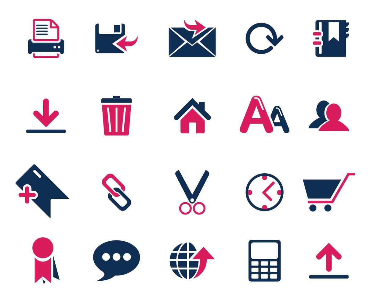 Pink and blue web icon set for web and communication, computer and mobile vector