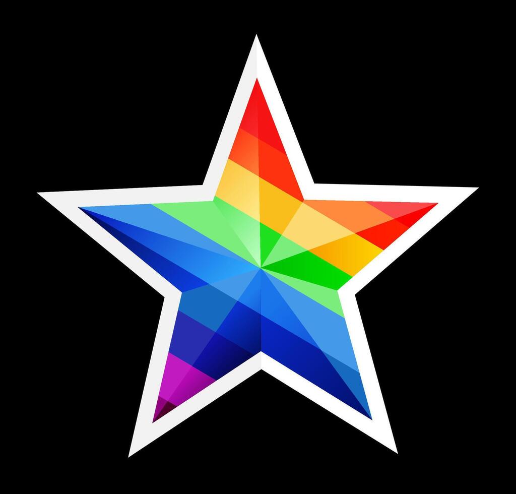 Colorful Geometric Low Poly Star Shape Symbol Icon Design, . The star is filled with a spectrum of rainbow colors, creating a visually appealing and eye catching graphic element. vector