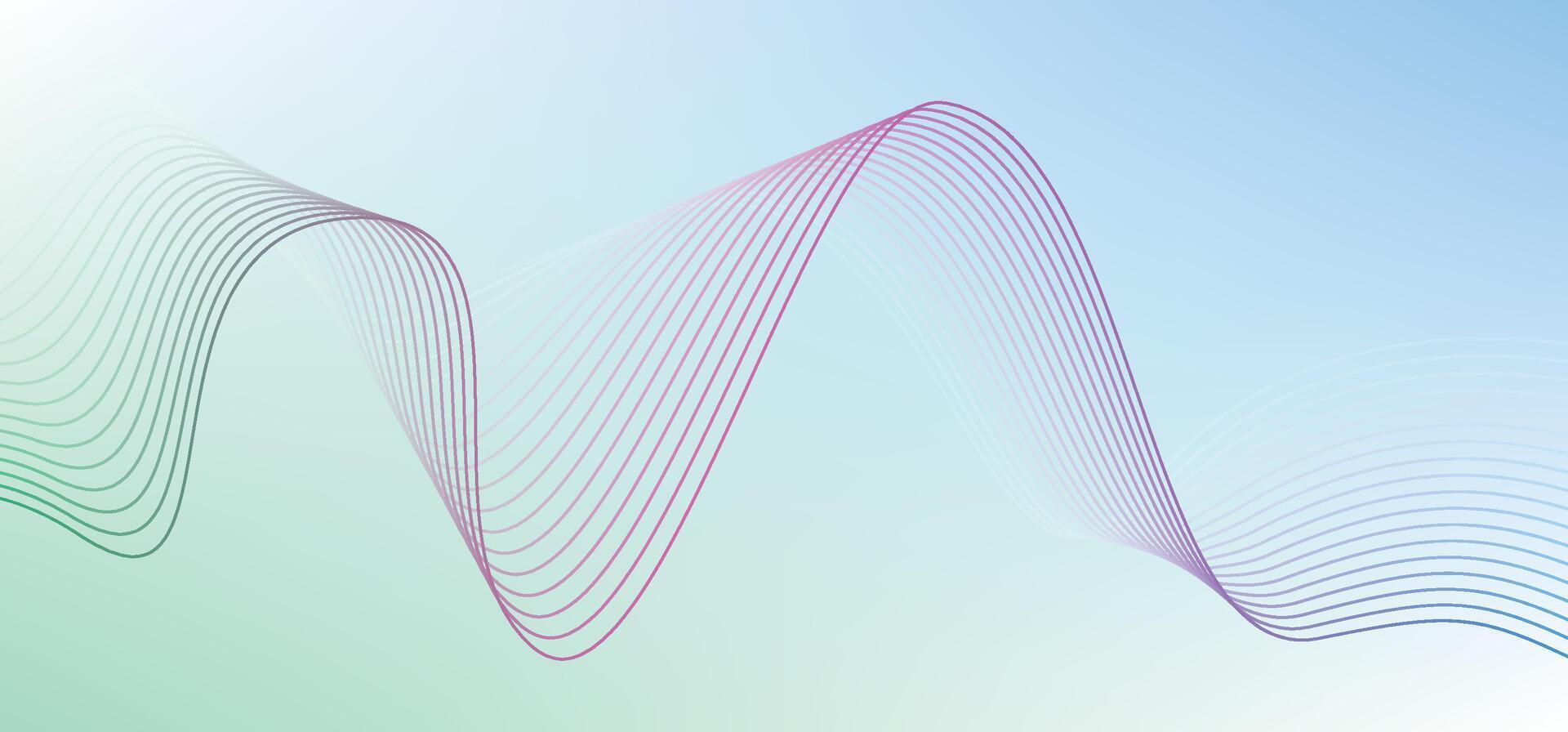 Abstract pastel blue gradient wave background with flowing pink line pattern vector
