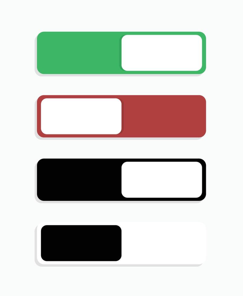 sets On and Off toggle switch buttons , Buttons slider, suitable for simple UI design, illustration displaying four toggle switch buttons for UI design. vector