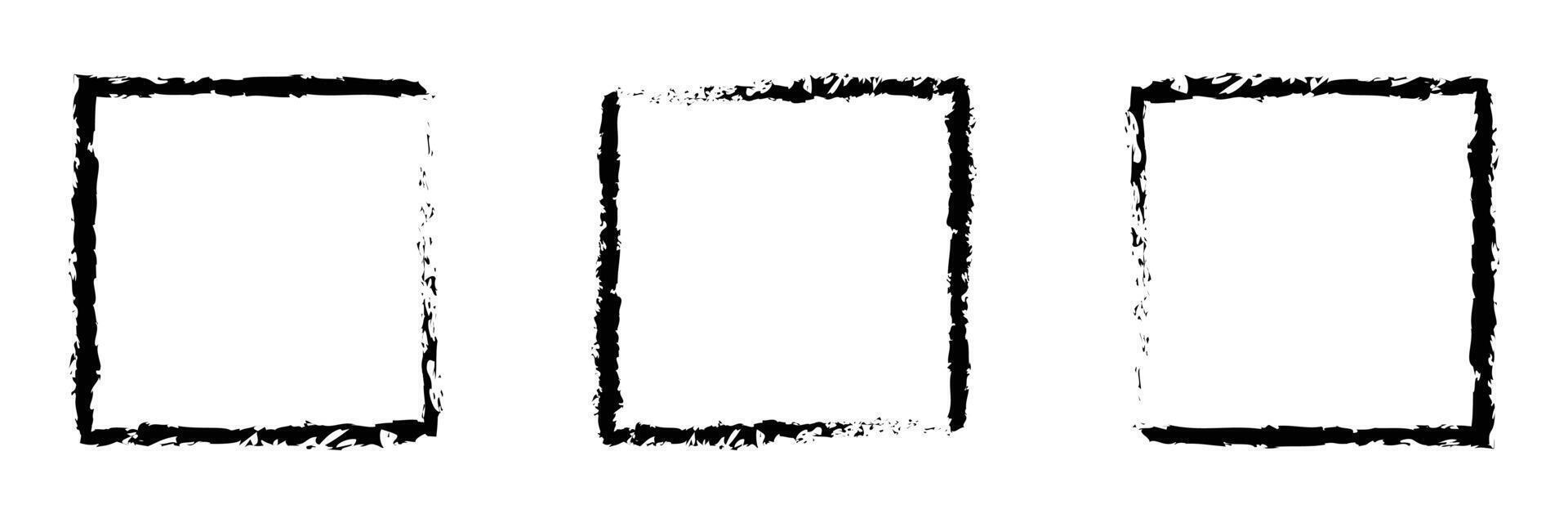 sets Grunge square and rectangle frames. Set of black ink boxes. Collection of rectangle borders and square stamp imprints. Isolated on white background. vector