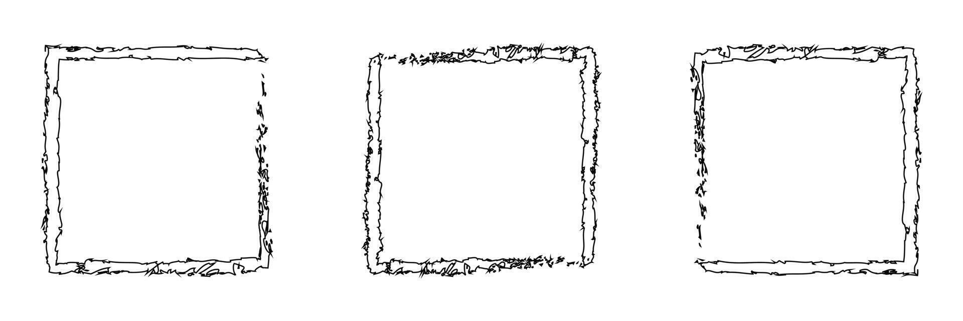 Prisets Grunge square and rectangle frames. Set of black ink boxes. Collection of rectangle borders and square stamp imprints. vector