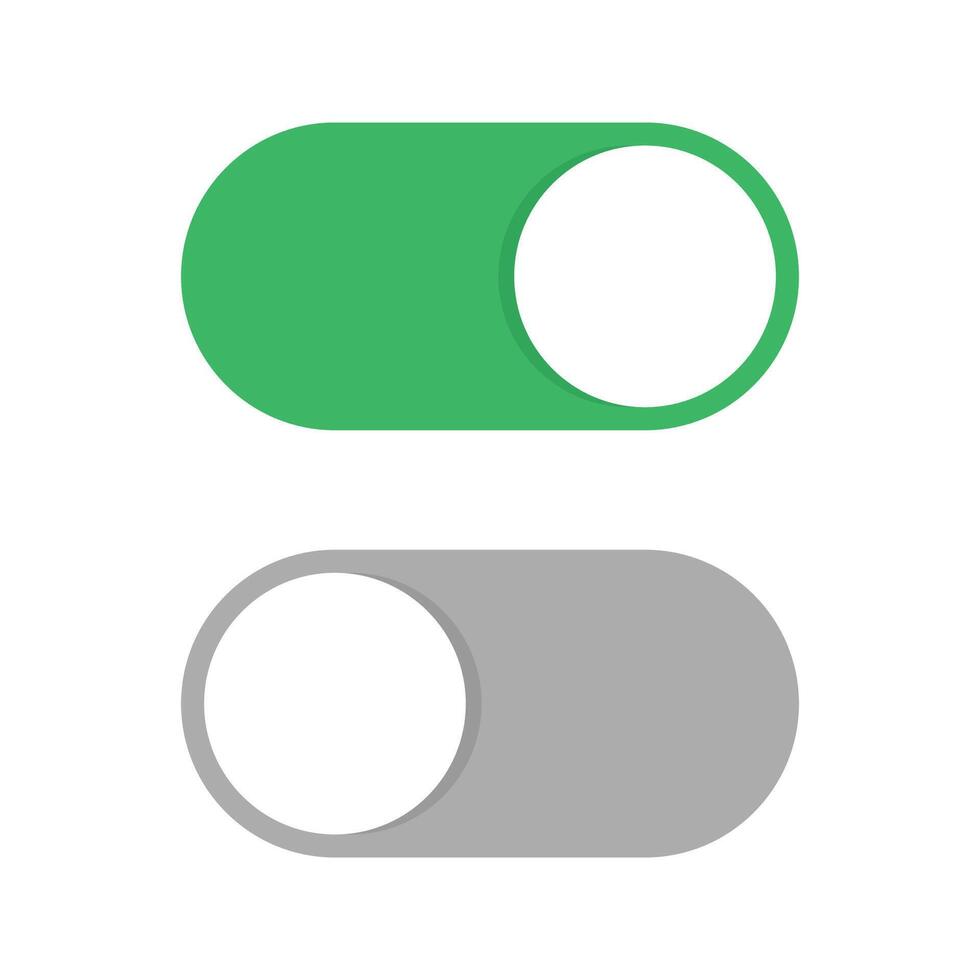 sets On and Off toggle switch buttons , Buttons slider, suitable for simple UI design, Green and gray toggle switch buttons are depicted against a white background. vector