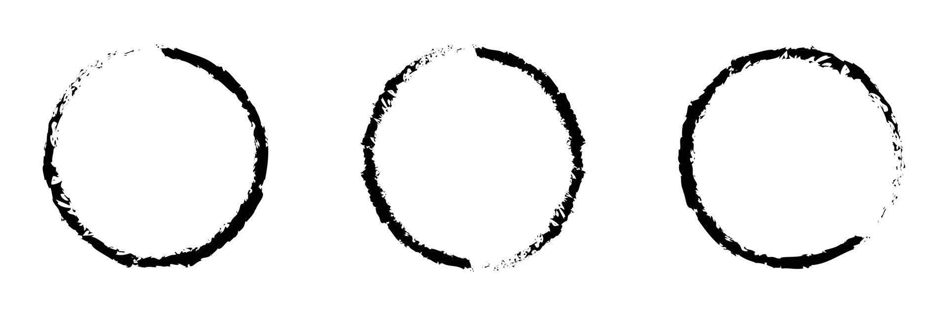 sets Grunge circle and Ellipse frames. Set of black ink ball. Collection of Ellipse borders and circle stamp imprints. Isolated on white background. vector