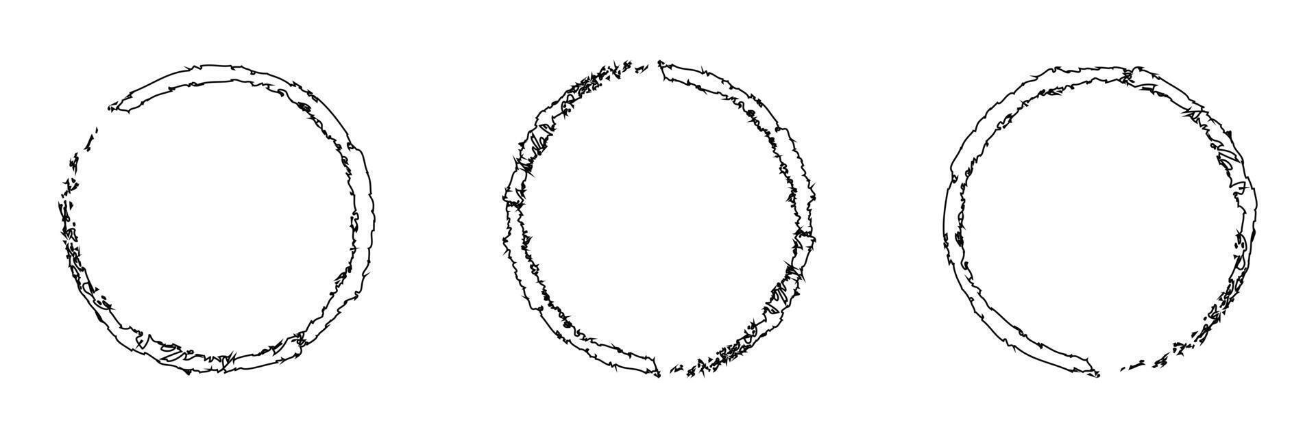 sets Grunge circle and Ellipse frames. Set of black ink ball. Collection of Ellipse borders and circle stamp imprints. vector