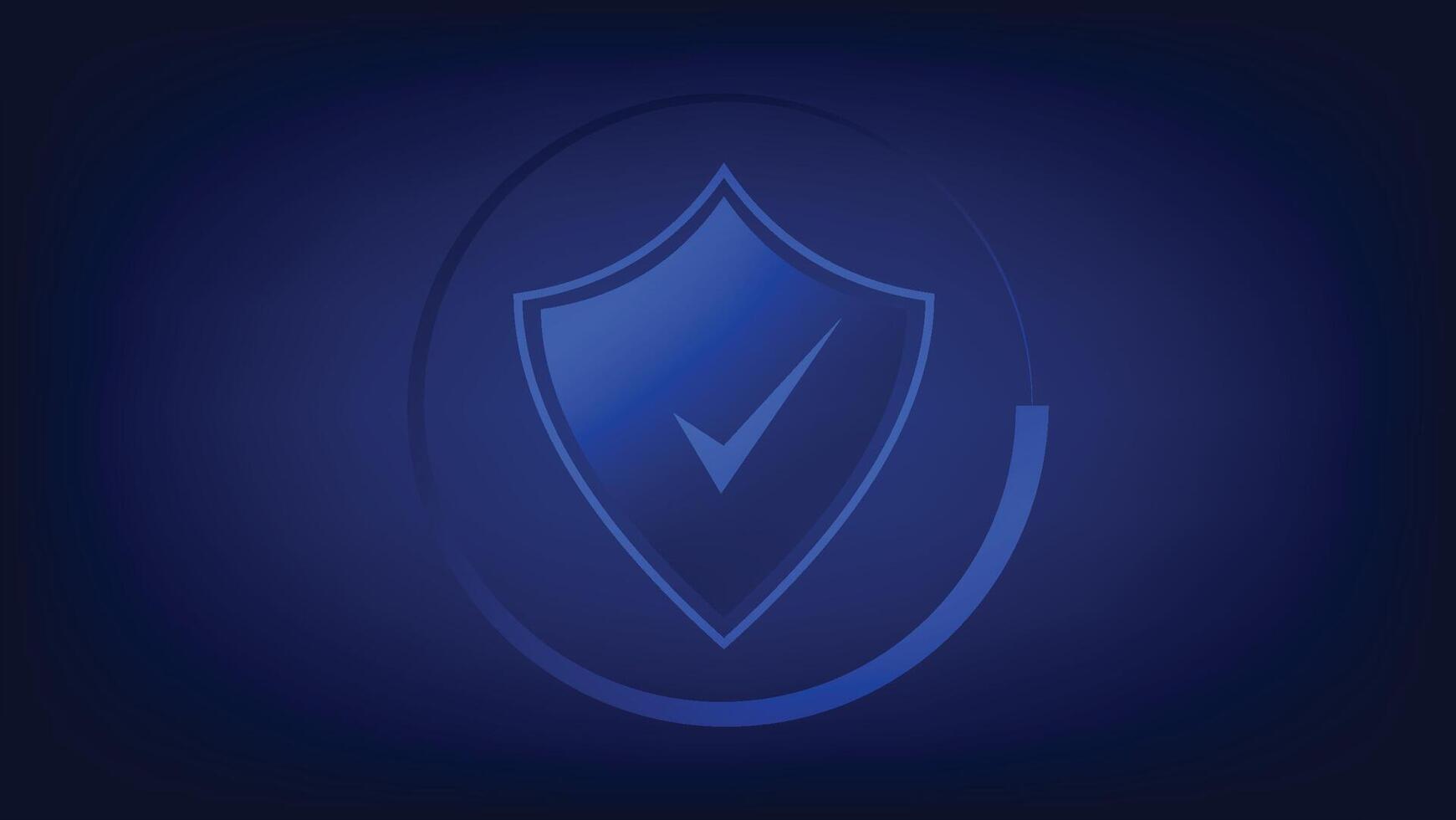 check mark sign with shield on blue background. cyber security and digital firewall vector