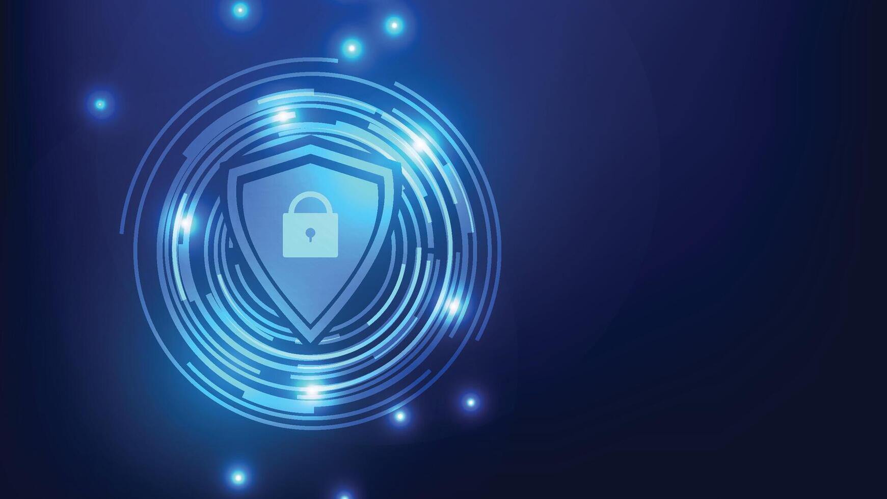 cyber security. futuristic circle with shield and lock on blue background. safety data privacy and network hacking prevention vector