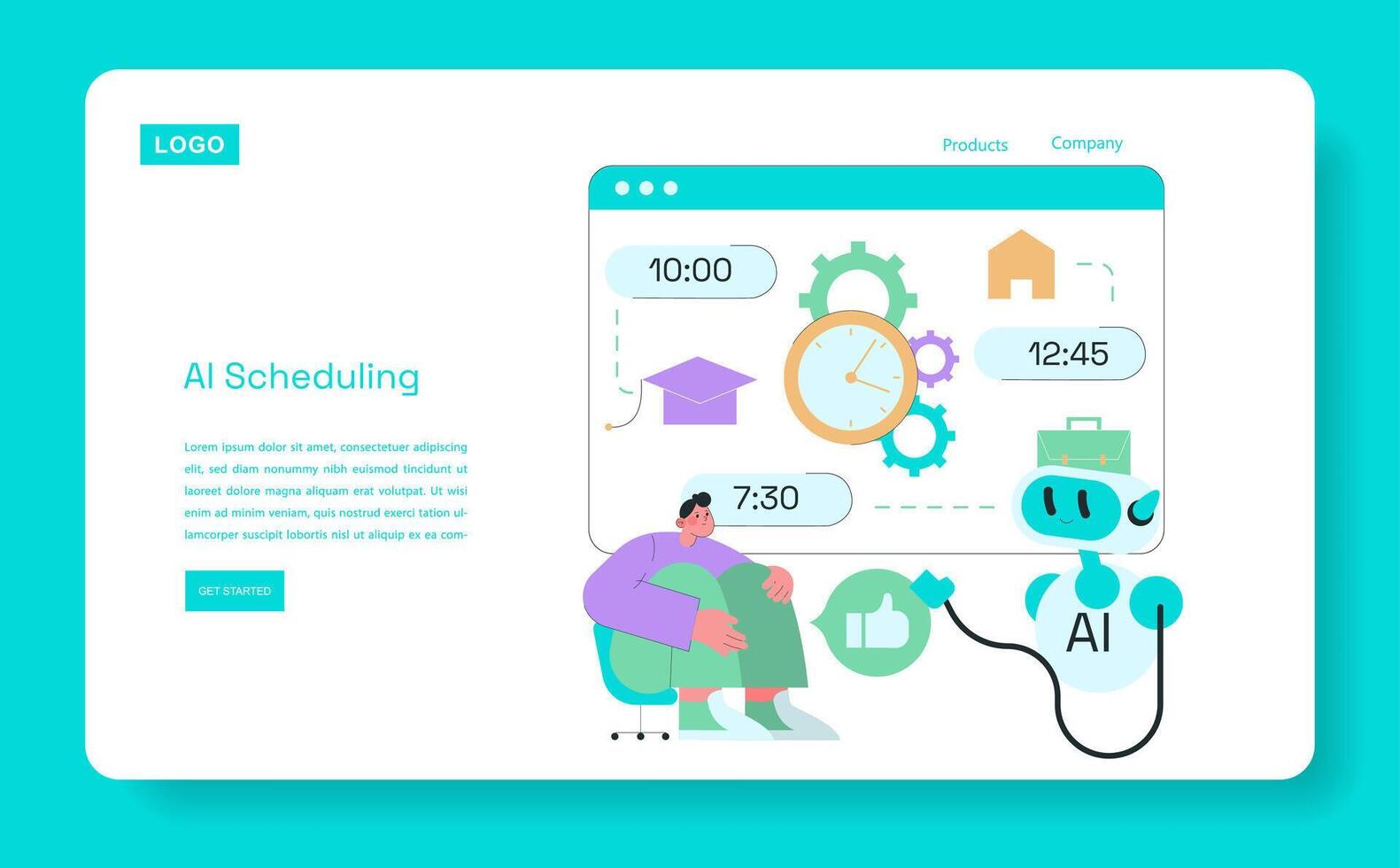 AI scheduling interface with clock and gears vector