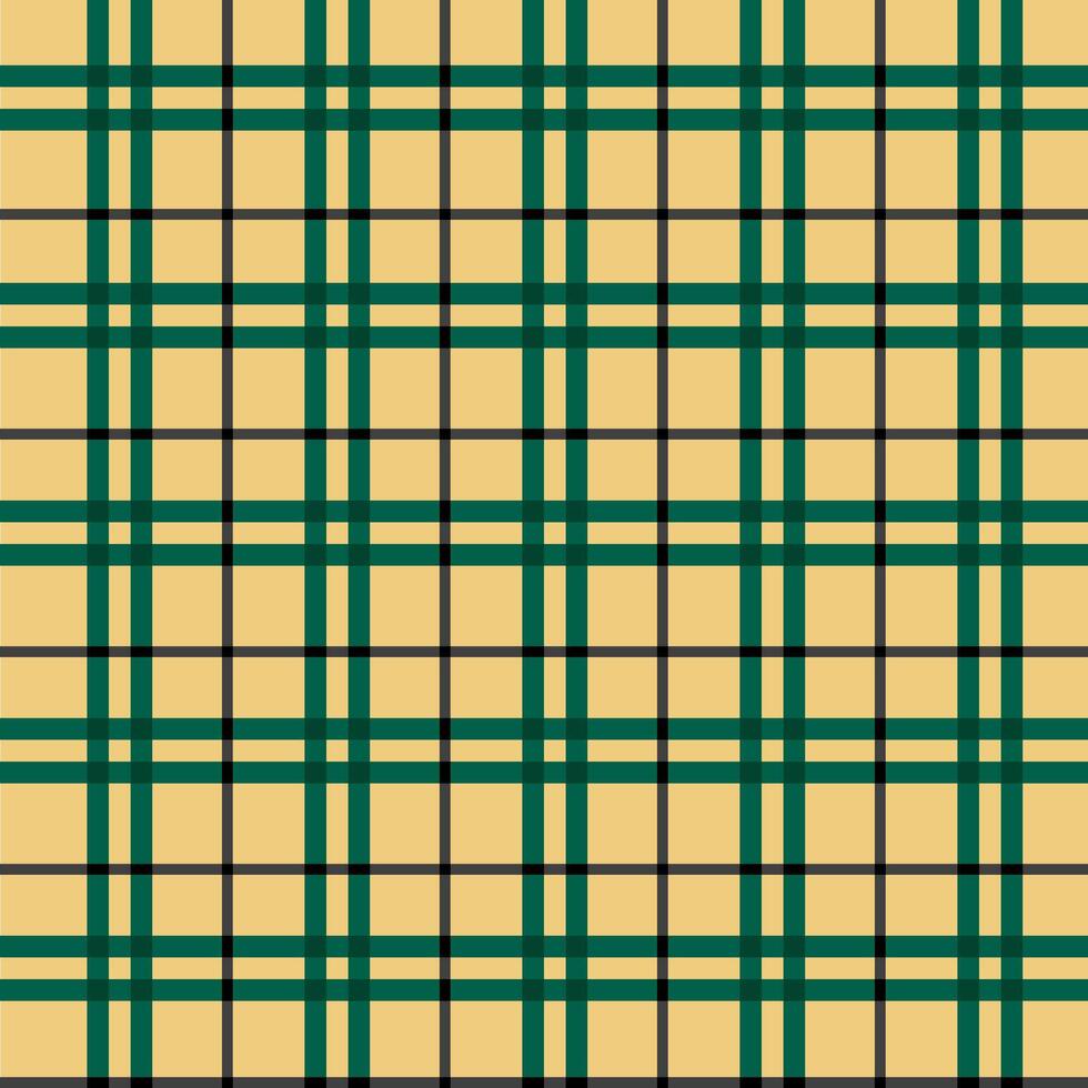 Plaid fabric pattern with green and peach intersecting lines on a yellow background. vector