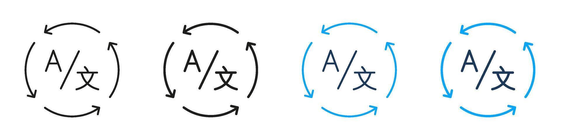 Language Exchange Cycle Line And Solid Icon Set. Alphabet Symbols With Arrows Symbol Collection For Text Conversion, Linguistic Swapping, And Multilingual Switching. Isolated Illustration vector