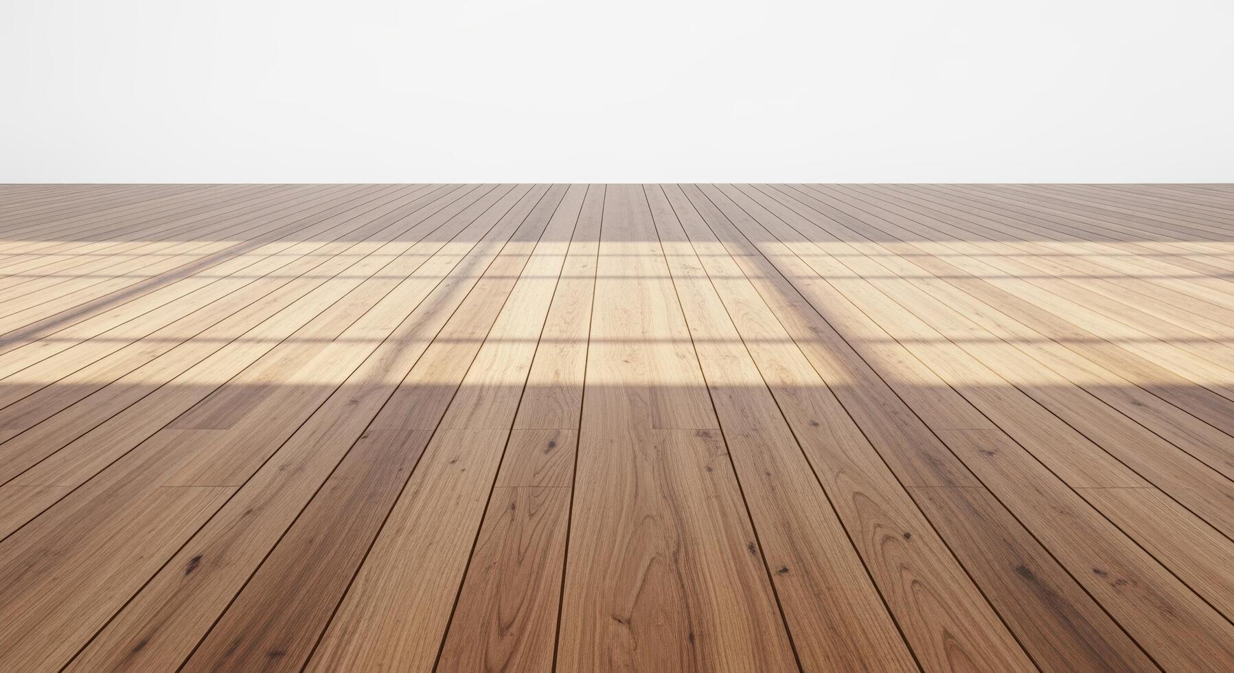Warm wooden floor with natural light and shadow patterns, creating a bright and inviting empty space photo