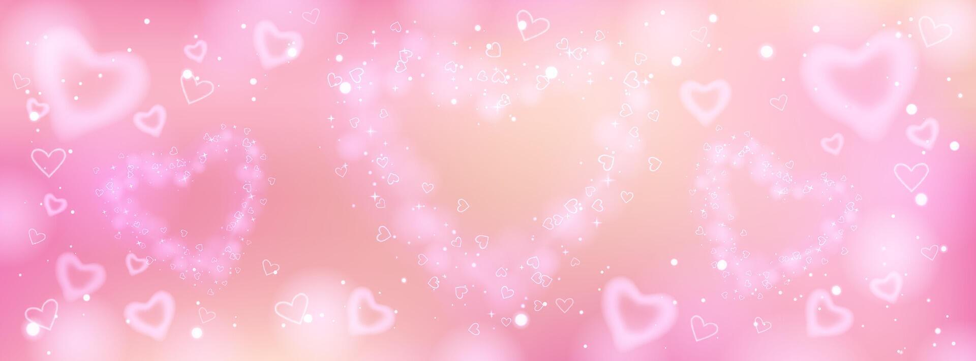 A soft pink background with heart flares surrounded by bokeh sparkles, creating a dreamy and romantic glow. Perfect for wedding photography overlays, dreamy Valentine s Day designs, or adding a magical touch to love-themed projects. vector