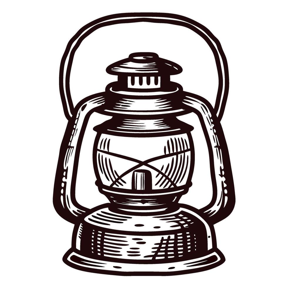 Vintage engraved drawing of an old fashioned kerosene lantern with handle isolated on white background vector