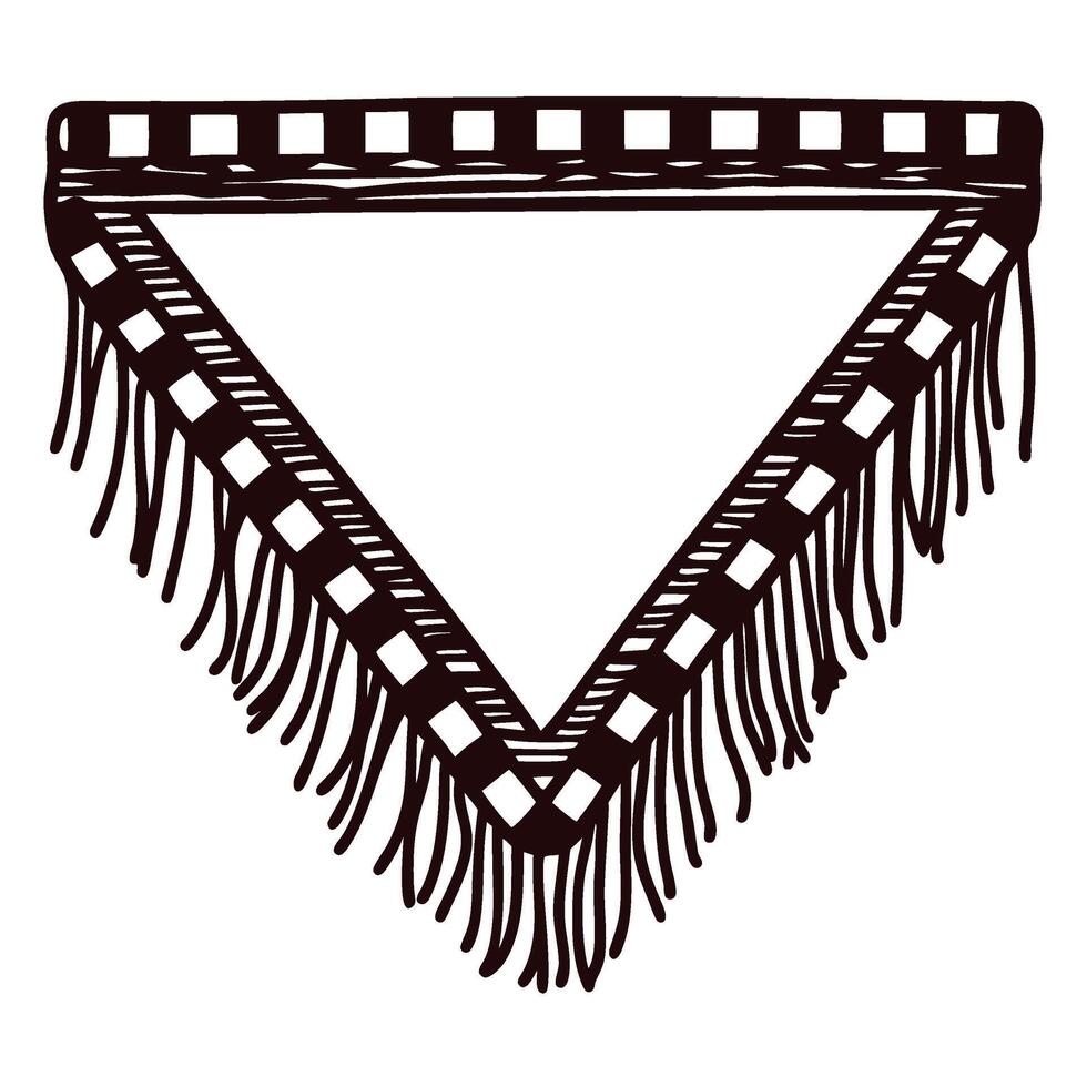 Hand drawn triangular bandana with fringe and checkered border design isolated on white background vector
