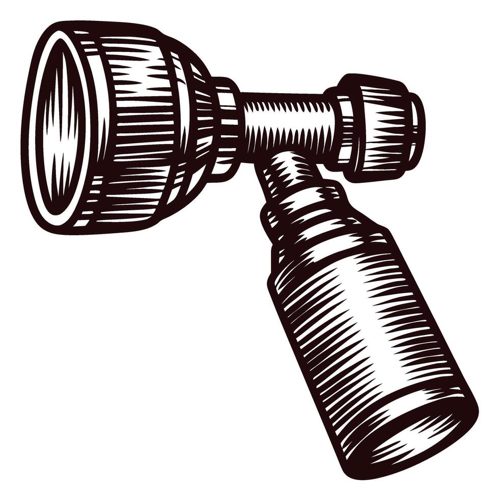 Vintage engraved drawing of a blowtorch tool with detailed handle and nozzle, isolated on white background vector