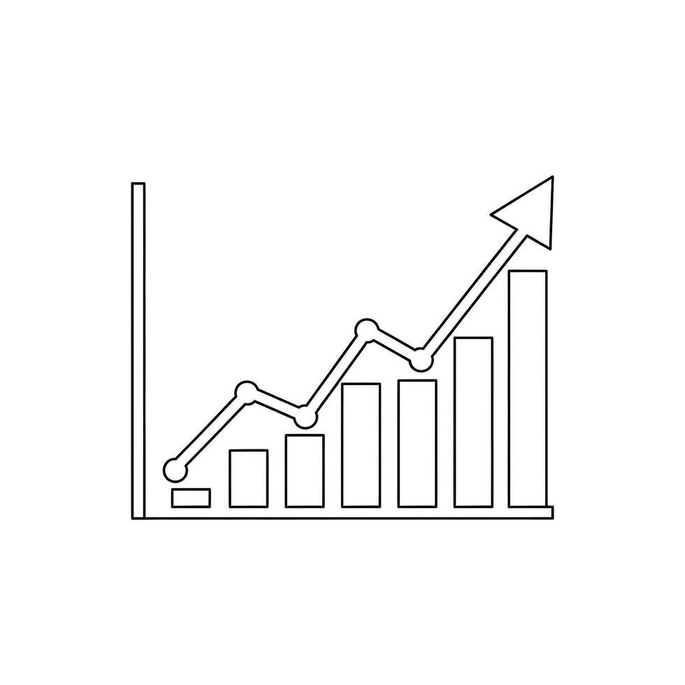 A line drawing of a graph with an arrow going up vector
