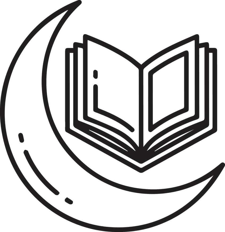 An open book and a crescent on a white background vector