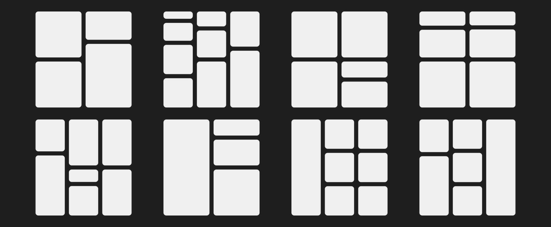 White grid bento layout background. Mixed rectangular frames, blocks, containers in clean template design. geometric photo pattern. Gallery structure for digital presentations. vector