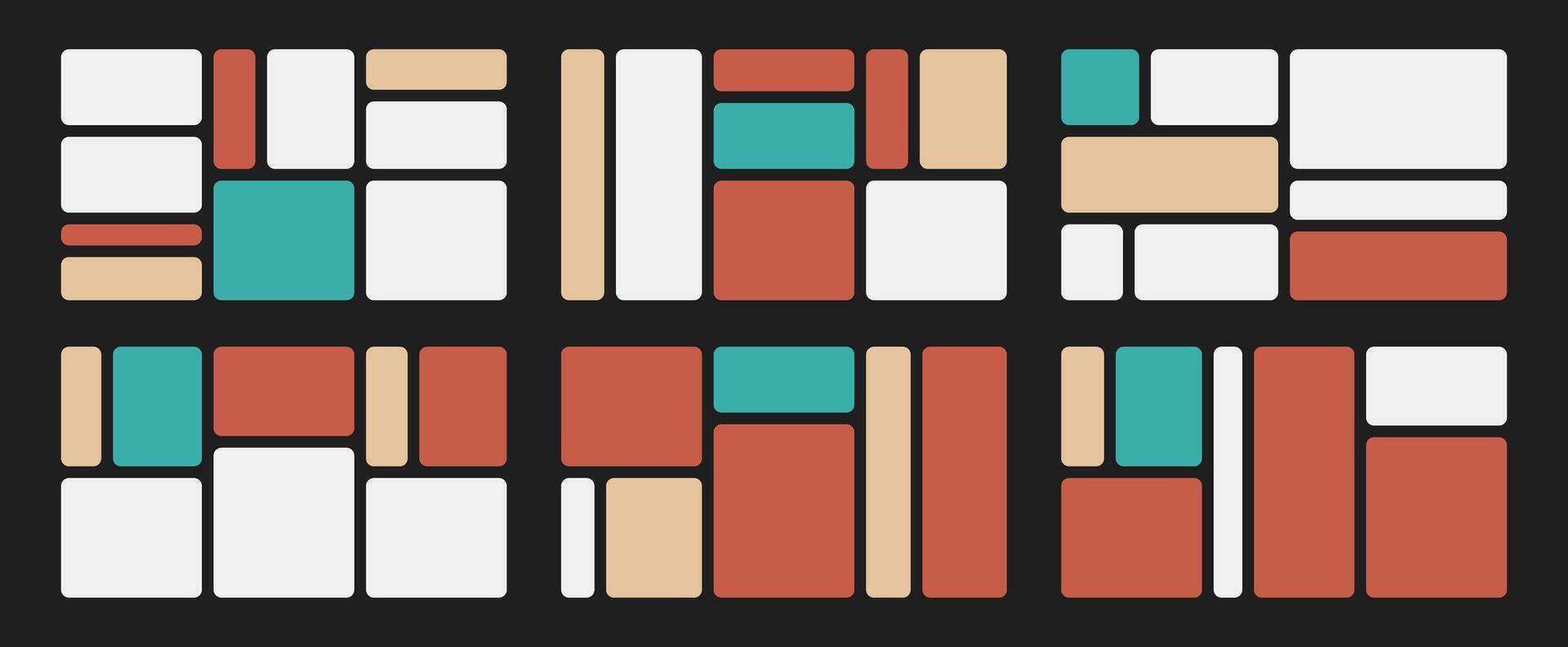 Modern rectangular grid background wallpaper. Variable frame dimensions, blocks, segments in vibrant bento layout template. geometric design pattern for photo galleries. vector