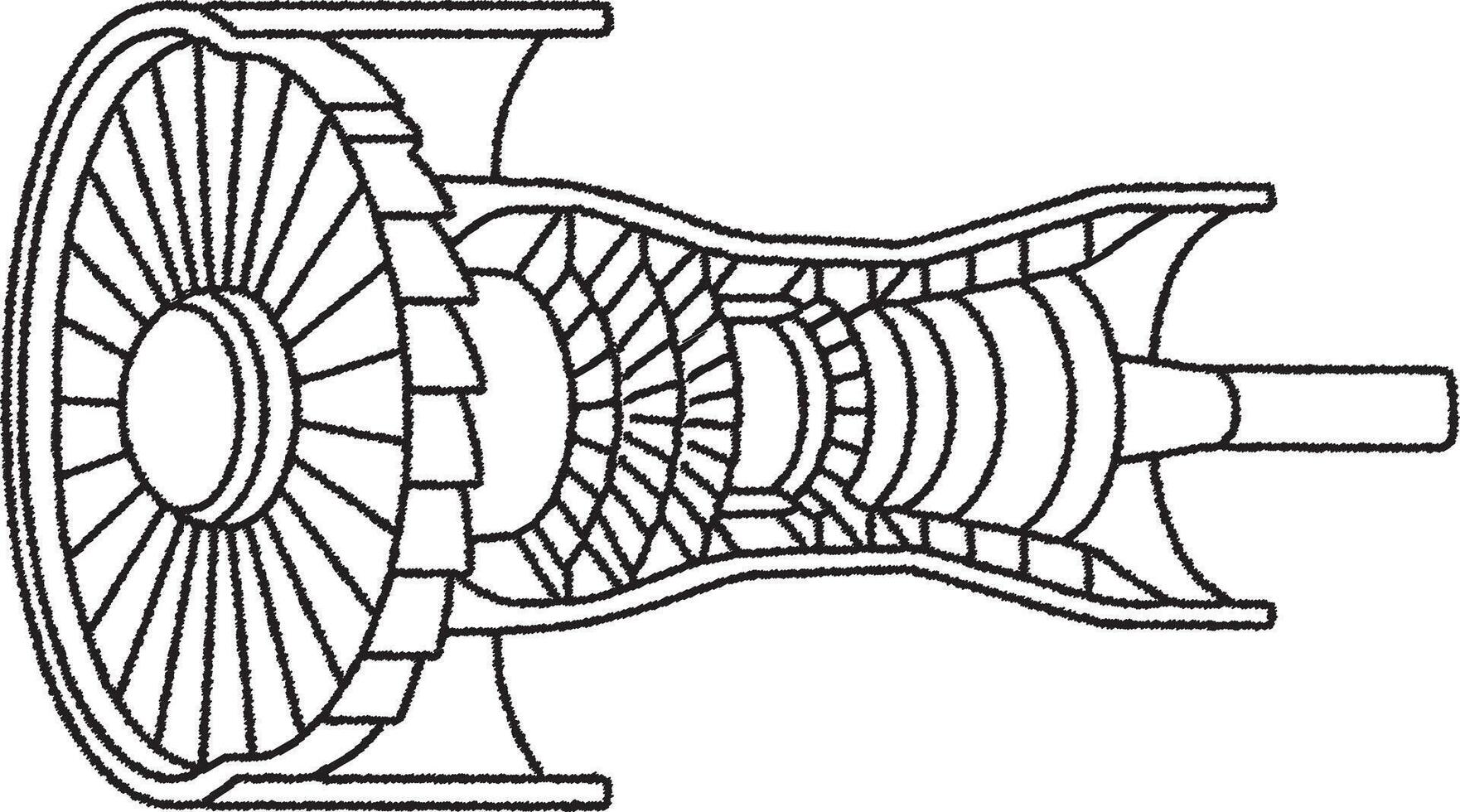 Jet engine cross section with turbine and compressor vector